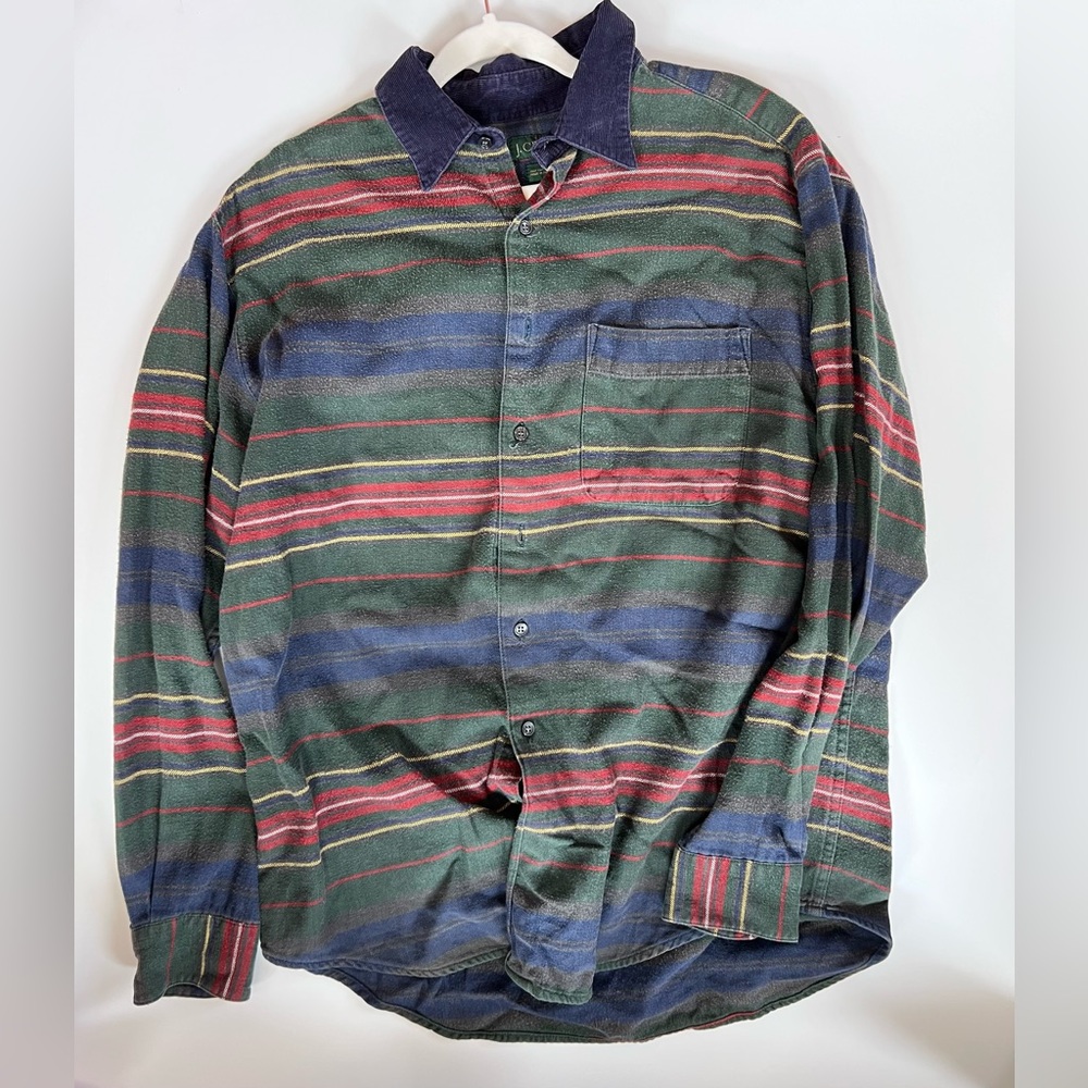 Men’s vintage JCrew Flannel button up with corduroy collar, size L